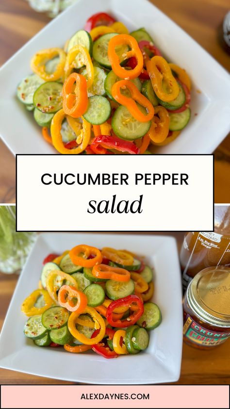 This viral cucumber pepper salad is sweet, savory, and flavorful! It’s crisp and refreshing and comes together in just 10 minutes. It’s made using mini cucumber and bell peppers, resulting in a delicious and easy salad! The homemade ginger dressing is easy to throw together. This recipe makes eating raw vegetables so much better. Make it with me! Cucumber Pepper Salad, Viral Cucumber, Raw Vegetable Salad, Eating Raw Vegetables, Homemade Spring Rolls, Ham Cheese Sliders, Pepper Salad, Asian Cucumber Salad, Chicken Ham