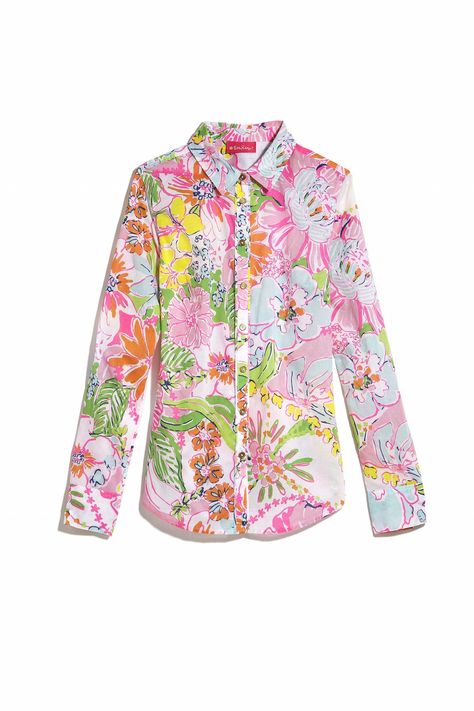 The Lilly Pulitzer For Target Lookbook Is Finally Here Target Shirt, Lilly Pulitzer Target, Target Clothes, Trendy Tops, Button Down Shirts, Lilly Pulitzer, Fashion Clothes Women, Printed Shirts, Lookbook