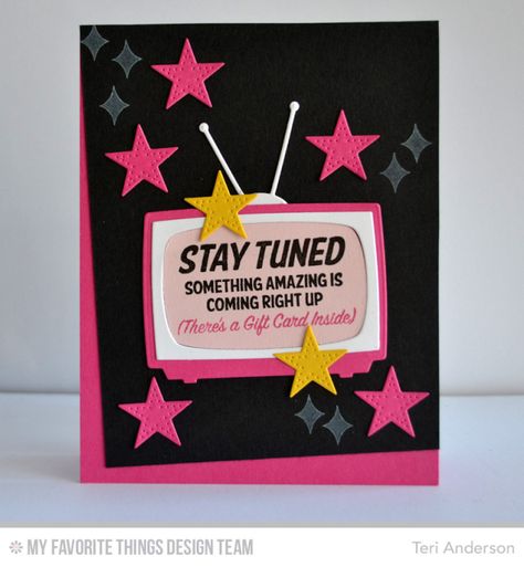 Stay Tuned, Television Die-namics, Pierced Star STAX Die-namics - Teri Anderson  #mftstamps Old Fashioned Tv, Computer Birthday, Mft Cards, Star Cards, Mft Stamps, Die Cut Cards, Cat Cards, Card Challenges, Card Making Inspiration