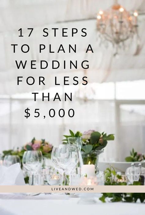 Most brides enter into wedding planning with the dream of a perfect, Pinterest-worthy event. But they may not realize just how quickly those costs can add up. According to The Knot, the average cost of a wedding in the United States is now nearly $30,000, and if you’re living in a major metropolitan area, that number can be even higher. So if you want a beautiful wedding without breaking the bank, here are 17 steps to plan a wedding for less than $5,000. Steps For Wedding Planning, Planning A Cheap Wedding, 2024 Wedding Budget, Planning My Own Wedding, Cost Efficient Wedding Ideas, What To Plan For A Wedding, Tips For Planning A Wedding, How Much Does A Wedding Cost, Elegant Budget Wedding