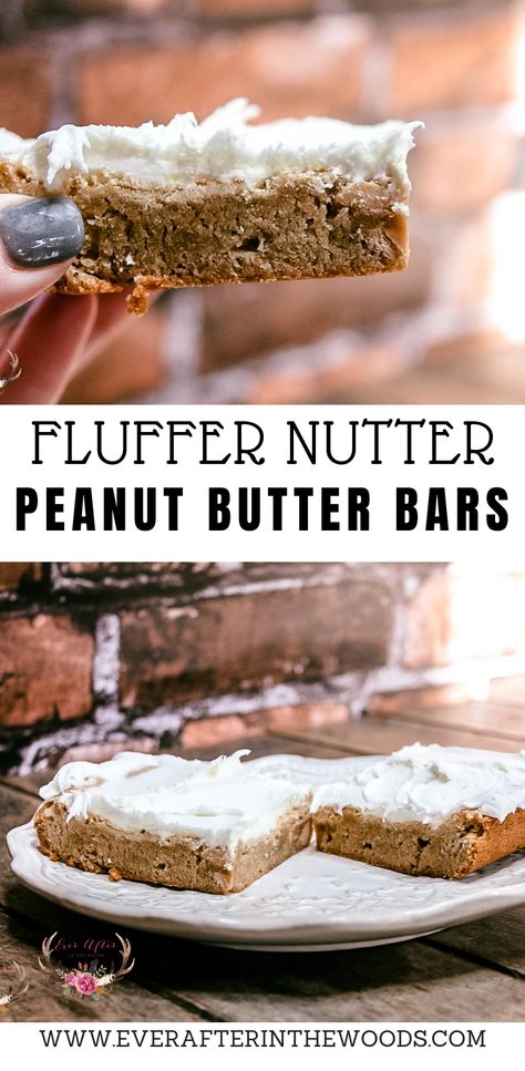 Flutter Nutter Bars, Fluffer Nutter Bars, Recipes Using Marshmallow Fluff, Cake Batter Bars, Fluffernutter Bars, Maine Recipes, Fluffer Nutter, Marshmallow Icing, Marshmallow Brownies