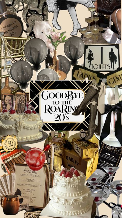 30th Birthday Roaring 20s Theme, End Of Twenties Birthday, 30th Birthday Gatsby Theme, Speakeasy 30th Birthday, 1920s 30th Birthday Party, Flapper 30th Birthday, Roaring 20s Birthday Party Ideas, 30s Theme Party, 20s Themed Birthday Party