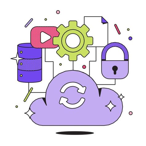 Data Protection Illustration, Data Security Illustration, Software Illustration, Data Illustration, Lines Drawing, Cloud Security, Cloud Illustration, Cloud Icon, Cloud Data