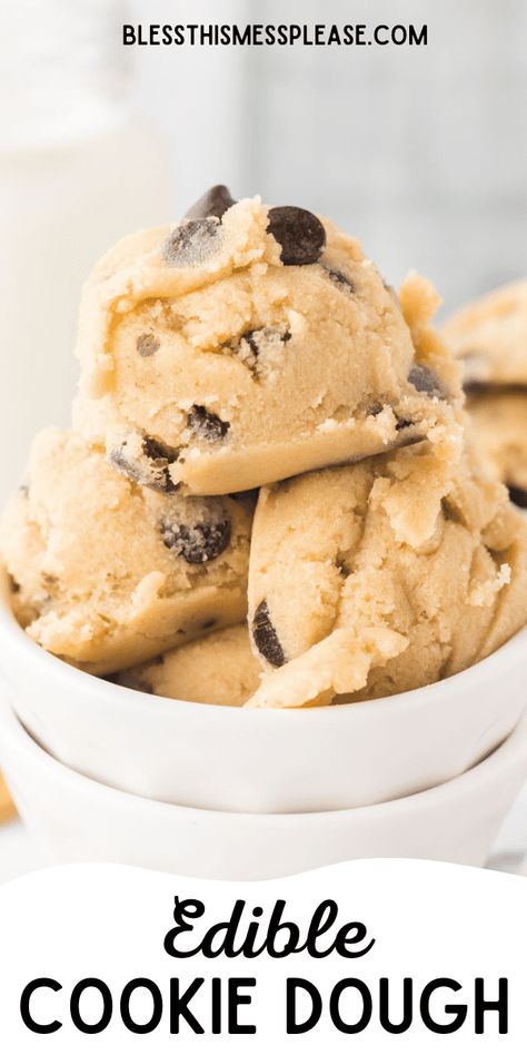 Raw Cookie Dough To Eat, Heat Treated Flour, Edible Chocolate Chip Cookie Dough, Egg Free Cookies, Edible Cookie Dough Recipe, Cookie Dough Cake, Raw Eggs, Flourless Cookies, Cookie Dough Recipe