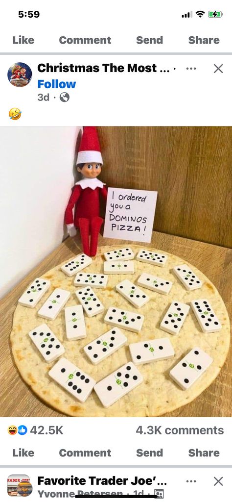 Dominoes Pizza, Elf Ideas Easy, Elf On Shelf, Elf Decorations, Awesome Elf On The Shelf Ideas, Xmas Elf, Elf Antics, Elf Fun, Dominos Pizza