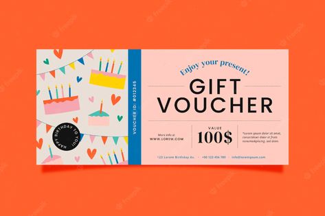 Birthday Voucher Design, Birthday Voucher Ideas, Gift Card Graphic Design, Gift Voucher Design Ideas, Voucher Design Ideas, Voucher Design Template, Gift Certificate Design, Birthday Voucher, Voucher Template Free