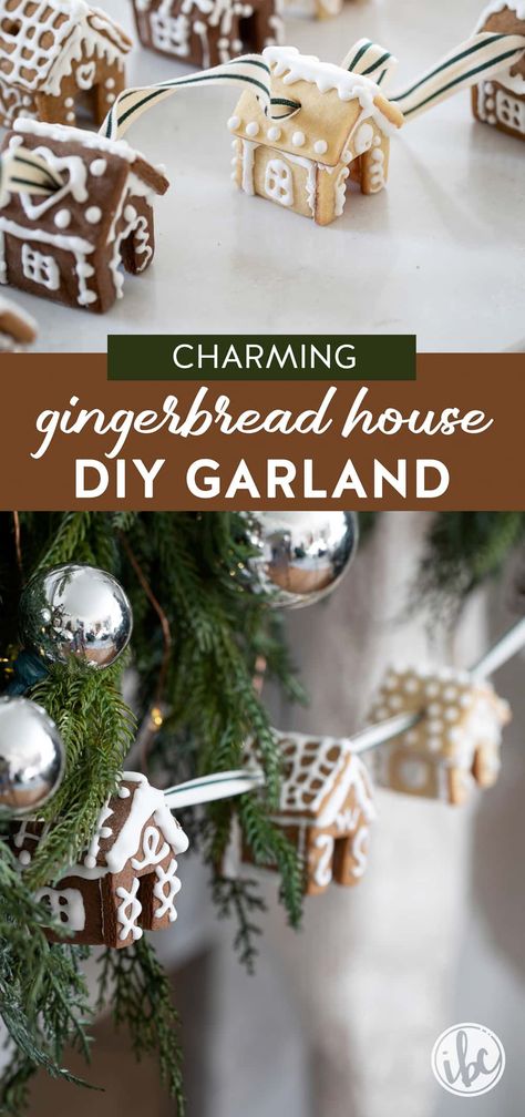 Learn how to create a charming and unique gingerbread house garland that's as sweet to look at as it is to craft. This tutorial will guide you through the steps of making, baking, and decorating, providing all the tips you need for a stunning Christmas garland. This DIY project is a fun way to bring a whimsical touch to your handmade holiday home. Ginger Bread House Garland, Gingerbread Diy Christmas Decor, Whimsical Christmas Decor Diy, Christmas Craft Garland, Christmas Wall Garland, Diy Cozy Christmas Decor, Make Your Own Gingerbread House, Diy Painted Gingerbread House, Gingerbread House From Scratch