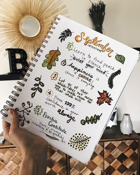 Allie Rene 🌿 on Instagram: “You guys!! It’s mid September and I’m JUST now finishing my monthly intentions. Since I’m in a season of growth it took me a minute to…” September Goals Aesthetic, Monthly Intentions Ideas, September Mantra, September Intentions, September Monthly Spread, September Journal Prompts, Intentions Journal, Calendar Journaling, Monthly Intentions