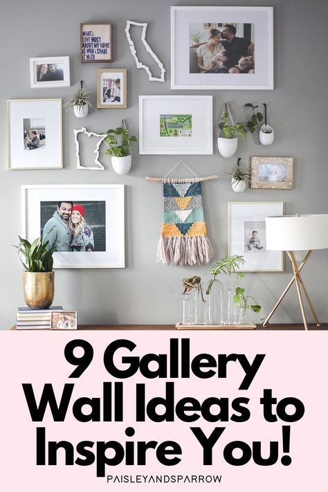 How To Make A Gallery Wall Bedroom, Photo Wall Living Room Home Decor, Fun Living Room Wall Decor, Gallery Wall Home Decor, Gallery Wall With Small Pictures, Odd Wall Space Decor Living Room, Bedroom Wall Art Gallery, Entry Gallery Wall Ideas, Picture And Plant Wall Ideas