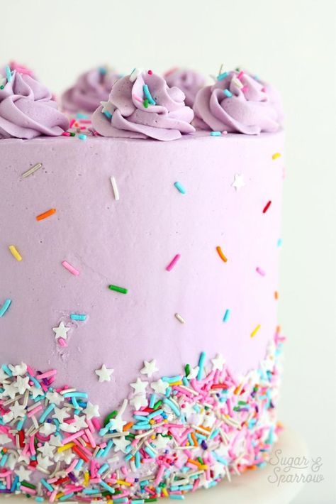 lavender purple confetti cake unicorn Sugar And Sparrow, Gökkuşaği Pasta, Cake Funfetti, Torte Cupcake, Savory Cakes, Cake Recipes From Scratch, Funfetti Cake, Sprinkle Cake, Rainbow Sprinkles