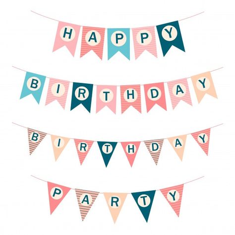 Vector happy birthday flags. printable t... | Premium Vector #Freepik #vector #vintage #birthday #party #texture Happy Birthday Logo, Realistic Candles, Happy Birthday Banner Printable, Birthday Banner Template, Birthday Logo, Flag Printable, Birthday Party Background, Birthday Flags, Happy Birthday Bunting