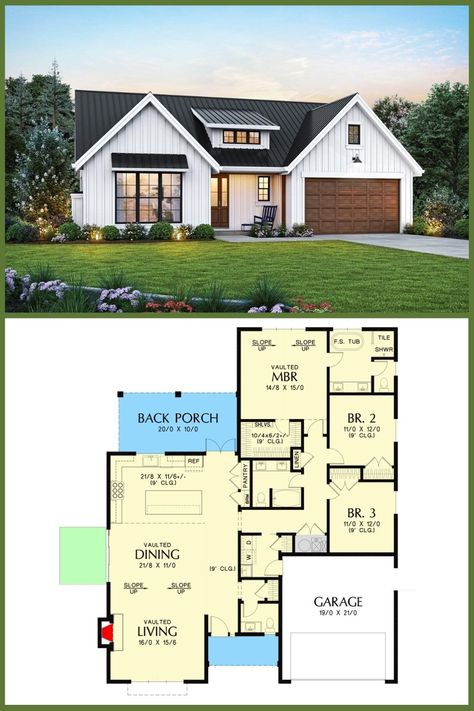 Modern Farmhouse Plans - Tour this 1,959 Sq Ft. 3-Bedroom 1-Story Modern Farmhouse. Go inside: https://buff.ly/4aANBLx | Facebook Farmhouse 3 Bedroom Floor Plans, Modern House Exterior 1 Story, Floorplan 1 Story, Free House Plans 3 Bedroom, Simple 2 Story House Plans, One Story Modern Farmhouse, American House Design, Fireplace Floor, Mediterranean Houses