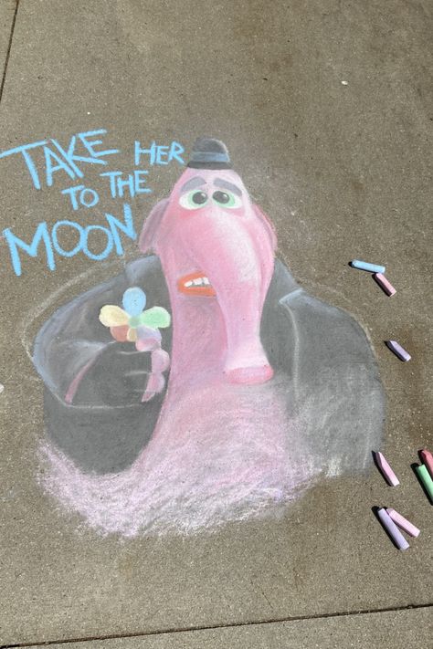 Fun Chalk Art, Bing Bong, Chalk Design, Sidewalk Chalk Art, Chalk Drawings, Sidewalk Chalk, Chalk Art, Chalk, Funny Gif