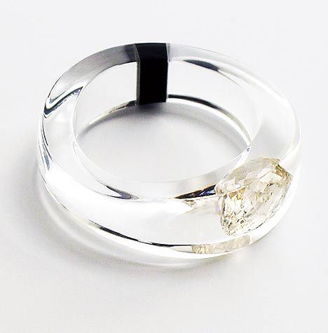 LOVE LOVE LOVE THIS IDEA....Keep your diamonds safe by having casting them in clear acrylic, as did jewellery designer Ted Noten while collaborating with Joost Lyppens. Ted Noten, Resin Diamond, Acrylic Ring, Jewelry Post, Contemporary Ring, Jewellery Designer, Acrylic Jewellery, Contemporary Jewellery, Stunning Jewellery