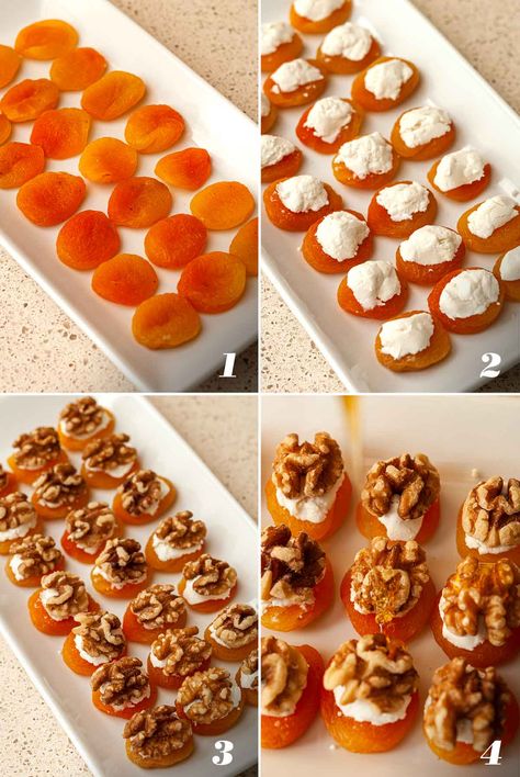 Apricot Walnut Appetizer, Goat Cheese Honey Appetizer, Apricot Appetizer Recipes, Thanksgiving Food Presentation, Small Bites Appetizers Easy, Appetizers For Kids Party, Costco Appetizers, Goat Cheese Appetizer, Kreative Snacks