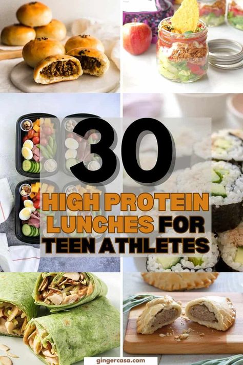 30 High-Protein Lunch Ideas for Teen Athletes - Ginger Casa School Lunch Ideas For Student Athletes, Meal Prep High School Lunch, Sports Day Lunch Ideas, Lunch For Athletes School, Recipes For Athletes Protein, Protein For Athletes, Sports Lunch Ideas, Protein Packed School Lunches, Lunches For High School Athletes