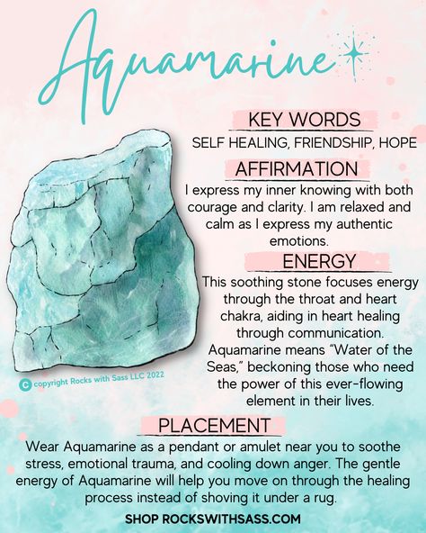 Natural Stone Meanings, Raw Aquamarine Crystal, All Crystals Meanings, Aquamarine Healing Properties, Aquamarine Spiritual Meaning, Aquamarine Magical Properties, Aqua Chalcedony Meaning, Water Element Crystals, Best Crystal Combinations