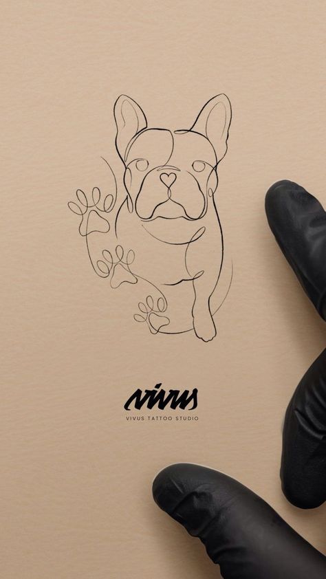 3 Dog Tattoo, Frenchie Outline Tattoo, French Bulldog Tattoo Minimalist, Frenchie Tattoo Outline, One Line Dog Tattoo, French Bulldog Tattoos, Frenchie Tattoos, Bulldogge Tattoo, Boston Terrier Tattoo