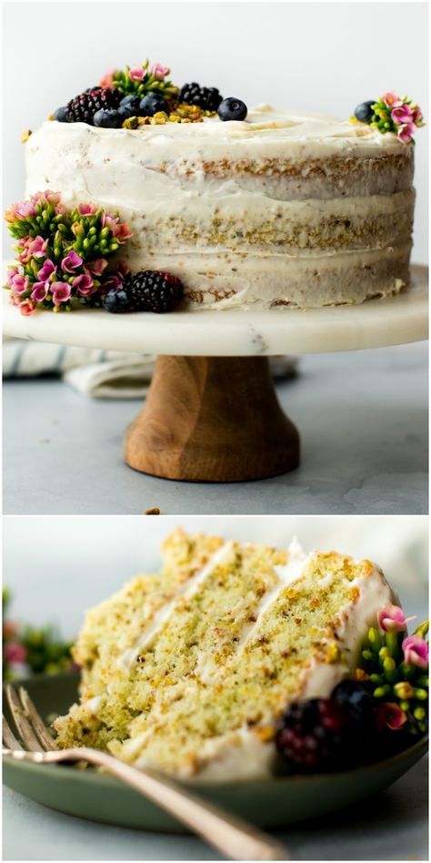 Extract Flavors, Pistachio Cake Recipe, Cake Flour Substitute, Pistachio Recipes, Sally's Baking, Pistachio Cake, Brownie Desserts, Almond Extract, Frosting Recipe