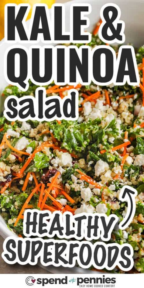 Kale Quinoa Salad Healthy Quinoa Lunch Recipes, Recipes With Fresh Kale, Greek Quinoa Salad Recipes, Gut Health Salad Recipes, Sweet Green Salad Recipes, Kale Recipes Salad, Easy Lunch Salads, Pot Luck Salads, Quinoa Side Dish Recipes