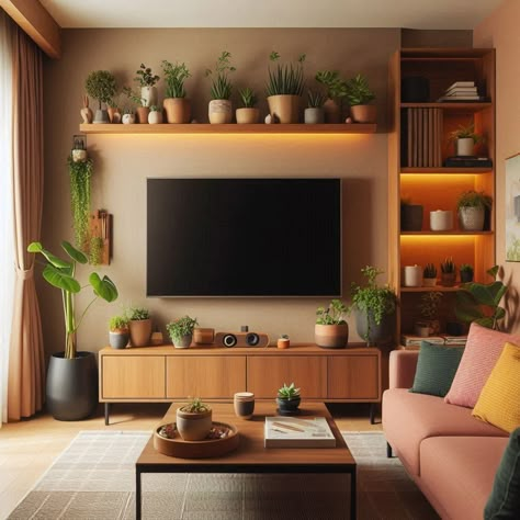 Small Living Room Ideas with TV Large Tv Small Wall, Small Living Room Tv Console, Tv Boho Living Room, Small Tv Area Ideas Living Room, 3m X 4m Living Room, Tv Wall Storage Ideas Living Room, Tv With Nothing Under It, Living Room Dog Area, Under Wall Mounted Tv Ideas