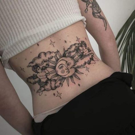 Big Detailed Tattoos, Secret Matching Tattoos, 16 Tattoo, Cherub Tattoo, Bauch Tattoos, Girl Back Tattoos, Inspiration Tattoos, Dope Tattoos For Women, Celtic Tattoos