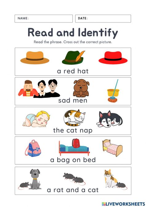 Reading Comprehension Worksheets Kinder, Reading Phrases, Reading Lab, Reading Pictures, Phonics Worksheets Free, Cvc Worksheets, Cvc Words Worksheets, Printable Alphabet Worksheets, Cvc Words Kindergarten