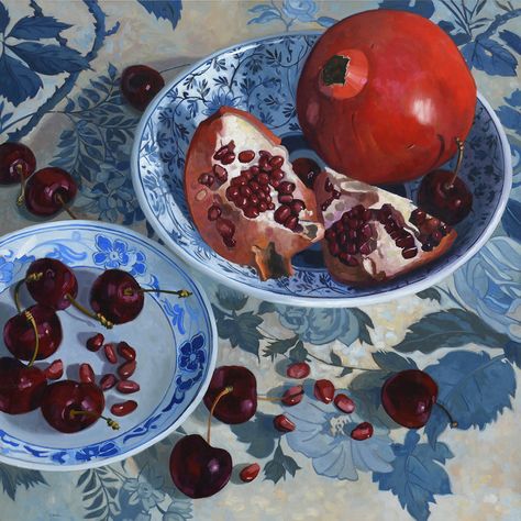 Jacques Soulas  - Pomegranate and Cherries Still Life 2, Aesthetic Photo, Drawing Inspiration, Pomegranate, Be Still, Still Life, Mood Board, Art Gallery, Cherry