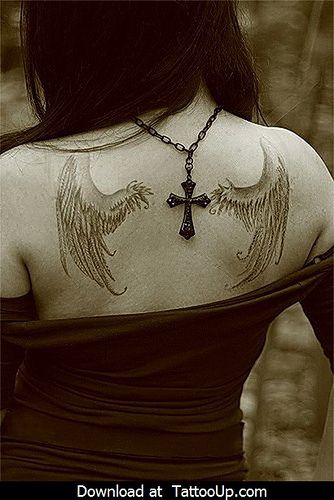 small angel tattoo,  WINGS Tattoo Ideas Tumblr, Small Angel Tattoo, Tattoo Milano, Angel Back Tattoo, Wing Tattoos On Back, Gotik Tattoo, Tattoo Son, Angel Tattoos, Girl Back Tattoos