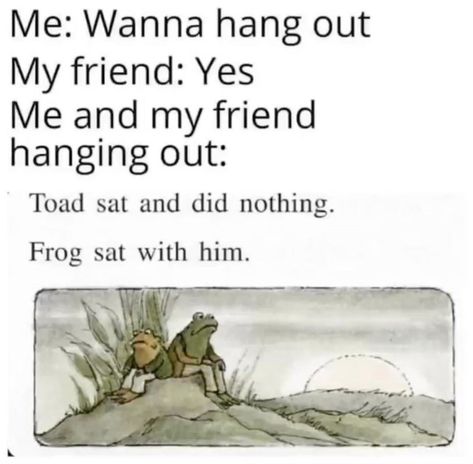 Toad Sat And Did Nothing, Uplifting Memes, Friends Hanging Out, Introvert Problems, Frog Sitting, Frog And Toad, Wholesome Memes, Internet Funny, Toad