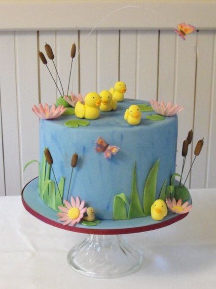 Duck Pond Cake...  I love this cake, then again i love rubber duckies Duck Birthday Theme, Pond Cake, Duck Cake, Baby Shower Duck, Duck Birthday, Duck Pond, Pecan Pie Recipe, Delicious Cakes, Crazy Cakes