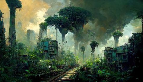 Jungle City Concept Art, City Concept Art, Jungle City, Paper Ideas, Post Apocalyptic, Art Images, Concept Art, Wall, Art