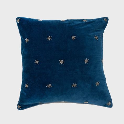 Embroidered star pillow, navy cotton velvet - JOANNA BUCHANAN OFFICIAL Bead Stars, Joanna Buchanan, Chambre Inspo, Star Pillow, Star Cushion, Star Pillows, Velvet Pillow, Blue Pillows, Velvet Pillows