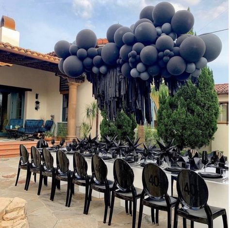 Black Balloon Garland, Black Party Decorations, Birthday Theme Decoration, Black Balloon, New Year's Party Decorations, Black Balloons, Black On Black, Birthday Dinners, Balloon Arch