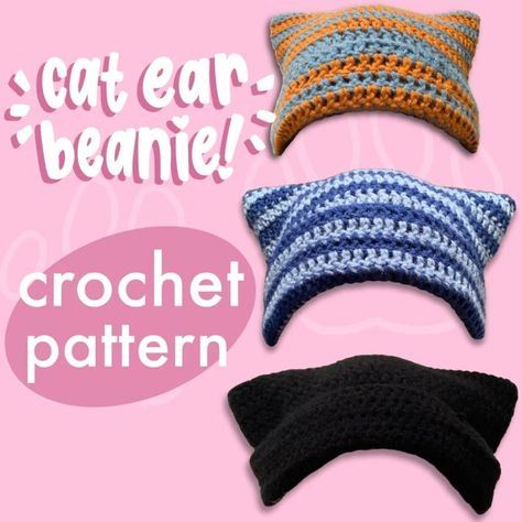 Knitted Cat Beanie Pattern, Crochet Hats Cat Ears, Crochet Cat Ear Hat Tutorial, Cat Beany Crochet, Sims 4 Cat Beanie Cc, Cat Ears Hat Crochet Pattern, Cat Ears Beanie Crochet Pattern, Cat Ear Beanie Crochet Tutorial, Cat Ear Crochet Pattern