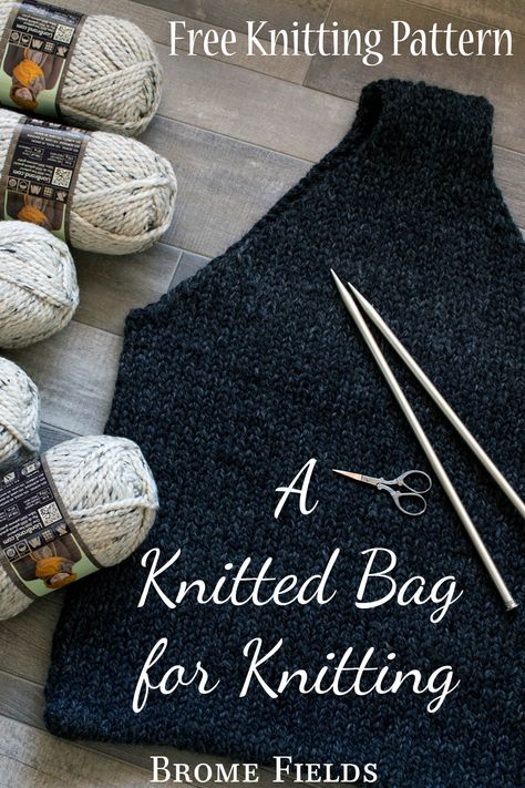 A Knitted Bag for Knitting laying on the floor with 6 skeins of bulky yarn Knitting Tote Bag Pattern, Knitting Bag Diy, Designer Knitting Patterns, Homemade Bags, Knit Bags, Knitting Bag Pattern, Large Knitting, Knit Accessories, Knit Rug