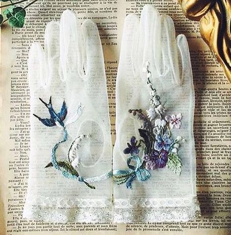 Net Gloves, Embroidered Gloves, Vintage Gloves, Wedding Gloves, Lace Gloves, Crazy Quilts, Lily Of The Valley, Mitten Gloves, Beautiful Fashion