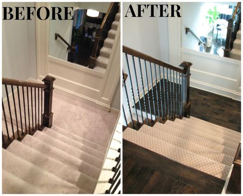 Completed Hardwoods in Hallway Stair Transition To Carpet, Carpet Stairs Wood Landing, Wood Landing On Stairs, Carpet Stairs With Wood Landing, Flooring For Stairs And Landing, Wood Floors Carpet Stairs, Carpet Stairs To Wood Floor Transition, Carpet On Stairs Only, Carpet And Wood Stairs