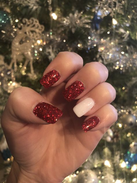 #dip nails #red #white #Christmas nails White And Red Christmas Nails Short, Christmas Gel Dip Nails, Short Dip Christmas Nails, Christmas Nexgen Nails, Nails Dip Christmas, Dark Red Christmas Nails Short, December Nails Christmas Red, Red Tip Nails Christmas, Christmas Red And White Nails