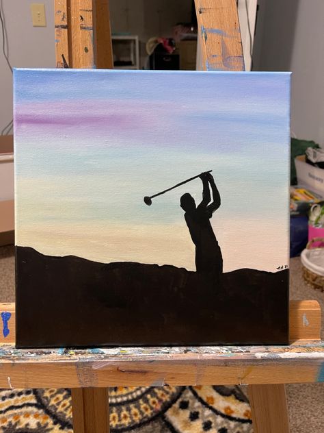 Easy Painting Ideas On Canvas For Men, Paintings For Grandpa Canvas, Golf Course Painting Easy, Golf Painting Canvas, Manly Painting Ideas, Manly Painting, Baseball Painting Ideas, Golf Painting Ideas, Dad Painting Ideas