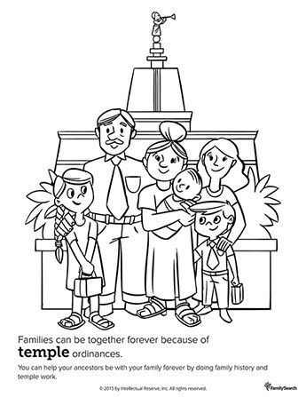 Families can be together forever because of temple ordinances. You can help your ancestors be with your family forever by doing family history and temple work. Temple Coloring Page, History Coloring Pages, Primary Talks, Temple Work, Creation Coloring Pages, Lds Coloring Pages, Pikachu Coloring Page, Family Coloring Pages, Bee Coloring Pages