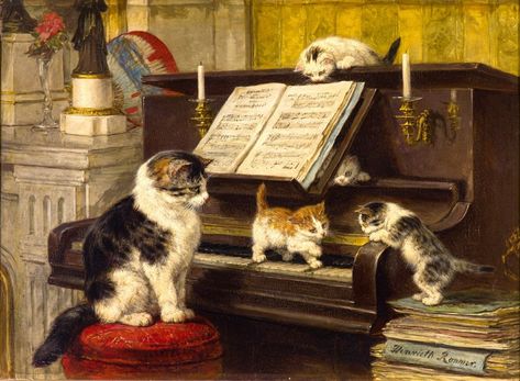 The Piano Lesson by Henriëtte Ronner via DailyArt mobile app International Cat Day, Albrecht Durer, Dutch Painters, Kittens Playing, Tile Murals, Arte Animal, Caravaggio, Piano Lessons, Classical Art