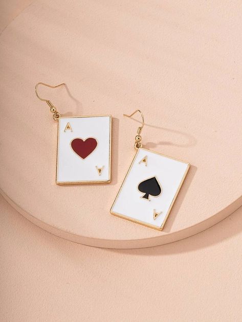 Playing Card Drop Earrings | SHEIN USA Weird Jewelry, Large Statement Earrings, نظارات شمسية, Funky Earrings, Funky Jewelry, Girly Jewelry, Playing Card, Fun Earrings, Ear Jewelry