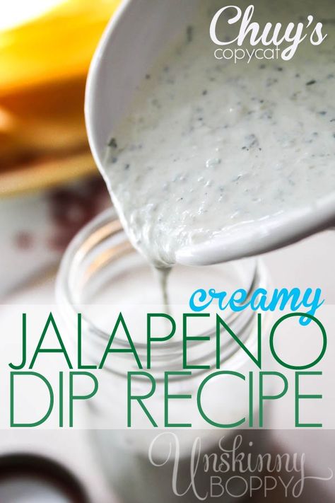 Creamy Jalapeno Dip - Chuy's Copycat Recipe! Jalapeno Dip Recipes, Creamy Jalapeno Dip, Jalapeño Dip, Jalapeno Dip, Creamy Jalapeno, Tex Mex Recipes, Yummy Dips, Dip Recipe, Tex Mex