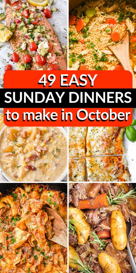 49 of my favorite easy Sunday dinner ideas you can make! Air Fryer recipes, Instant Pot recipes, slow cooker, and crock pot recipes to make a hearty meal for your family. Beginner Dinner Recipes For Family, Amazing Meals Dinners, Sunday Dinner Menus Families, Crock Pot Sunday Dinner, Hearty Sunday Dinner, Cozy Sunday Dinner Ideas, Complete Dinner Ideas, Comfort Recipes Dinners, Sunday Night Casserole