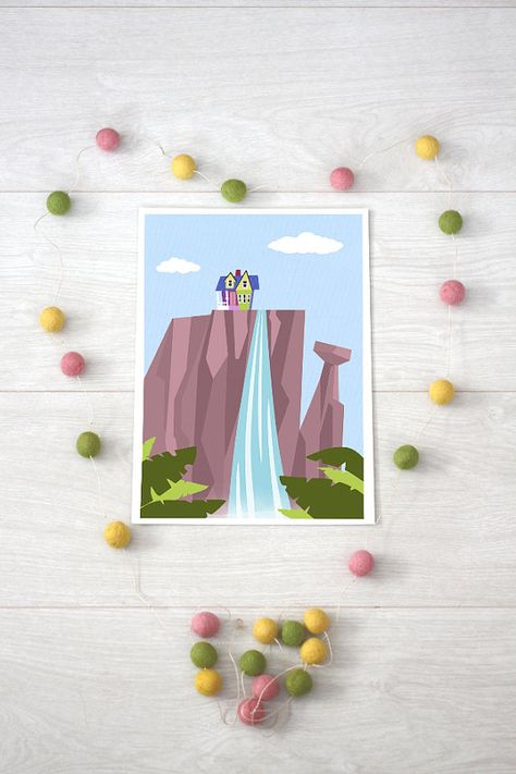 Disney Pixar Up Paradise Falls Mountain Waterfall by TeacupPiranha, £11.00 Yukari Bak, Polaroid Frames, Up Pixar, Up The Movie, Kids Nursery Art, Paradise Falls, Mountain Waterfall, Disney Pixar Up, Disney Film