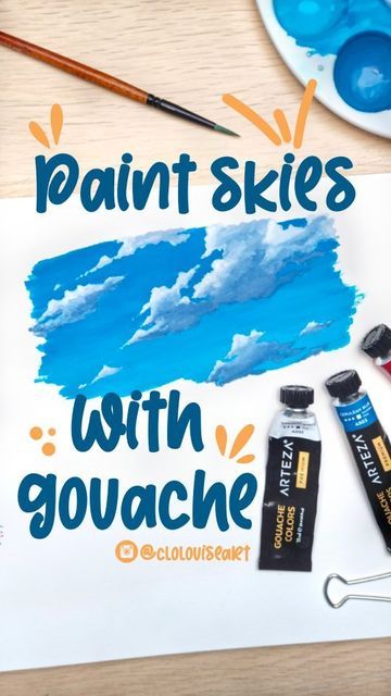 Gouache Sky Tutorial, Watercolor Tutorial, Painter Artist, Sky Color, Ghibli Art, Watercolour Tutorials, Sky Clouds, How To Paint, Studio Ghibli