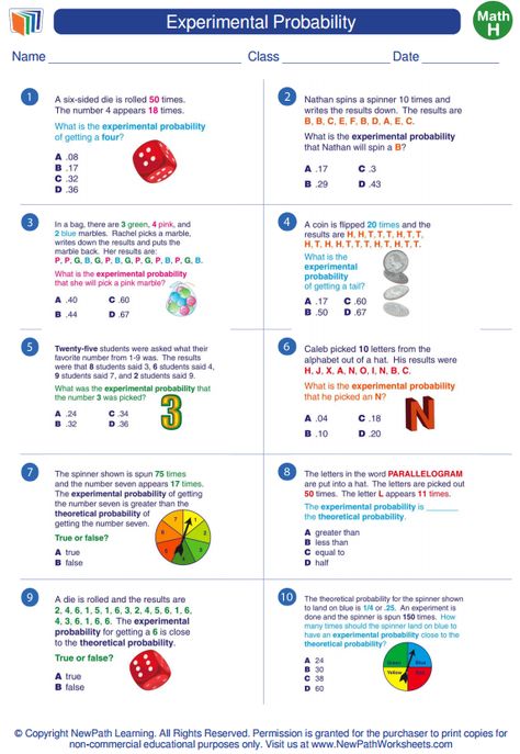 #download #free #printable #worksheets or #study #guides and #learn about Experimental Probability: https://newpathworksheets.com/math/grade-8/experimental-probability Maths Portfolio, Grade 8 Math, Probability Lessons, Probability Activities, Probability Math, 8th Grade Math Worksheets, Gcse Maths Revision, Probability Worksheets, College Math