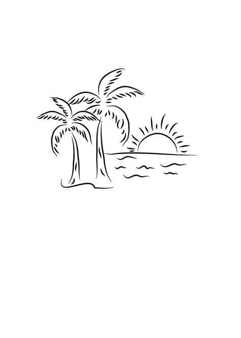 Easy T Shirt Designs, Line Art Beach, Ocean Png, Palm Tree Svg, Sunset Drawing, Trees Svg, Ocean Drawing, Palm Tree Vector, Beach Drawing