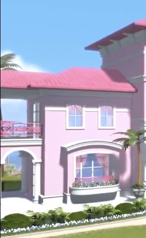 Barbie House Background, Barbie Life In The Dreamhouse Aesthetic, Barbie Dream House Layout, Dream House Layout, Barbie Dreamhouse, Barbie Room, Cafe House, Pink House, Beautiful House Plans